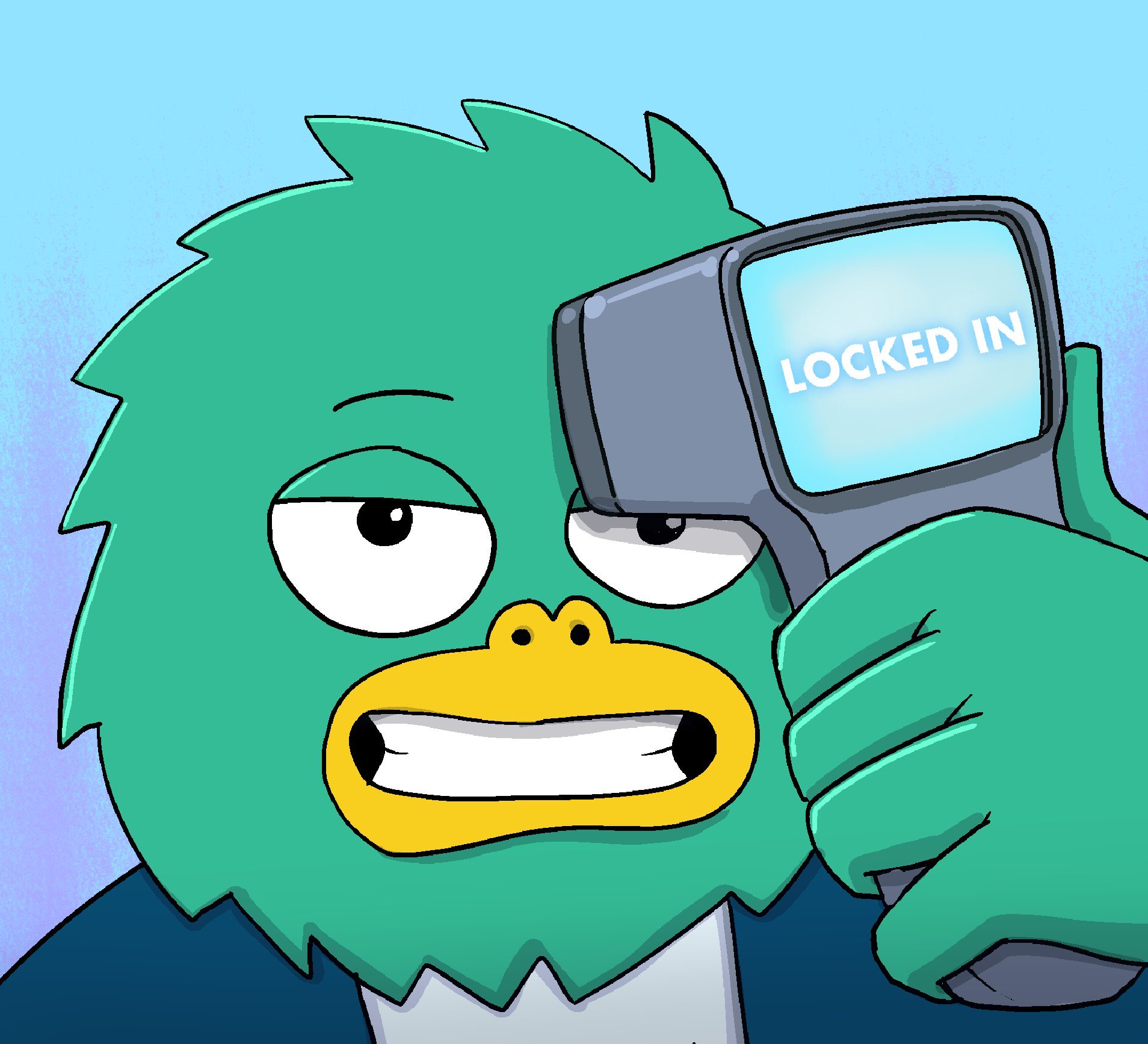 Yeti wearing a LOCKED IN VR headset