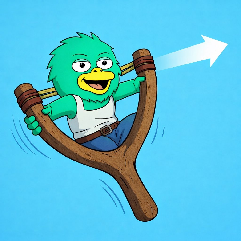 Yeti launching himself from a slingshot
